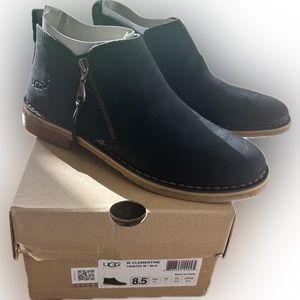 NIB UGG Clementine Black Nubuck Shesrling Lined Side-zip Booties W 8.5
